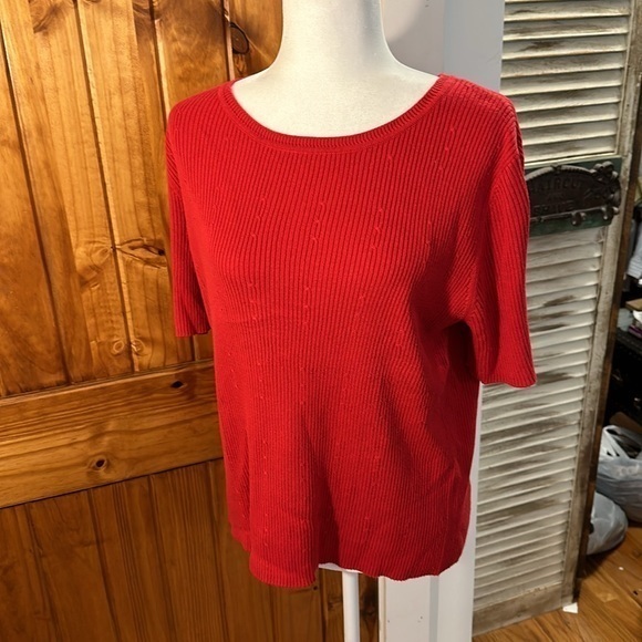 women’s Laura Scott red crewneck short sleeve sweater, size XL - Picture 1 of 7